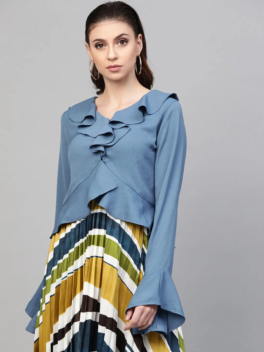 Teal Ruffle Crop Top | Women's Comfort Fit Top