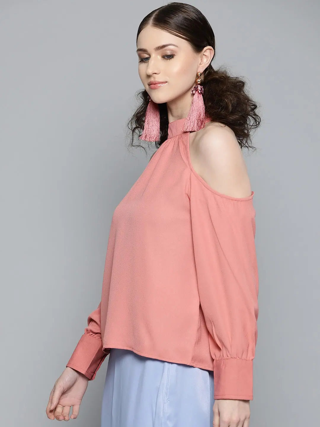 Pink Cold Shoulder Top - Comfort Fit