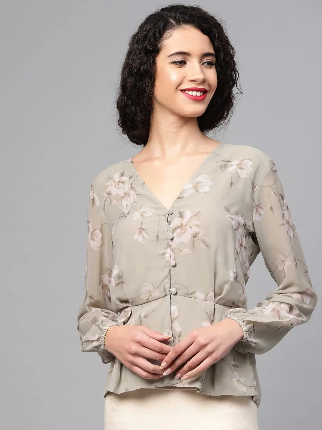 Olive Floral Peplum Top | Designer Lehenga Alternatives