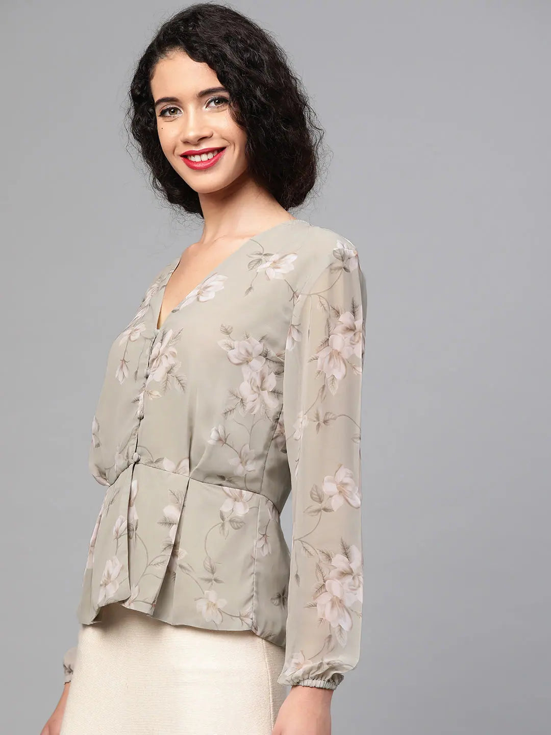Olive Floral Peplum Top | Designer Lehenga Alternatives