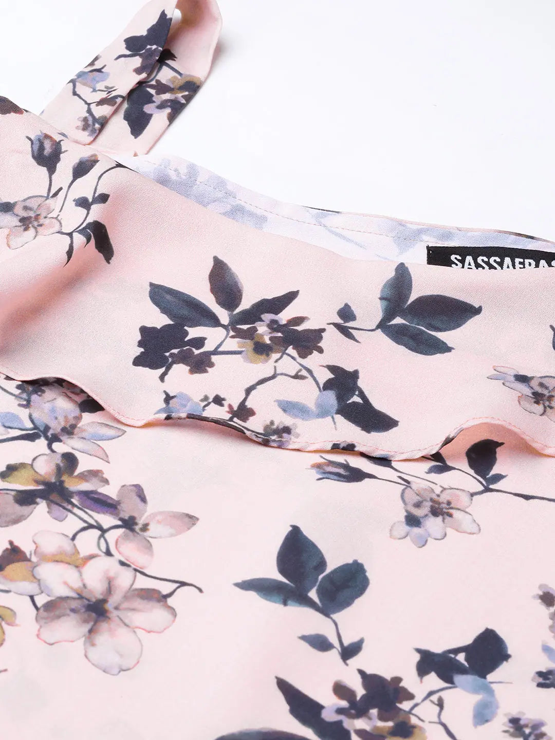 Pink Floral Top - One Strap Frill Detail