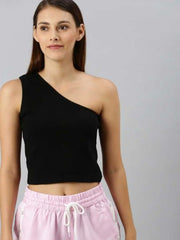 Black One Shoulder Crop Top