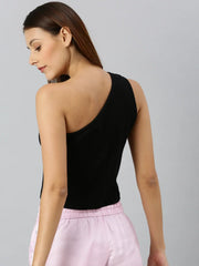 Black One Shoulder Crop Top