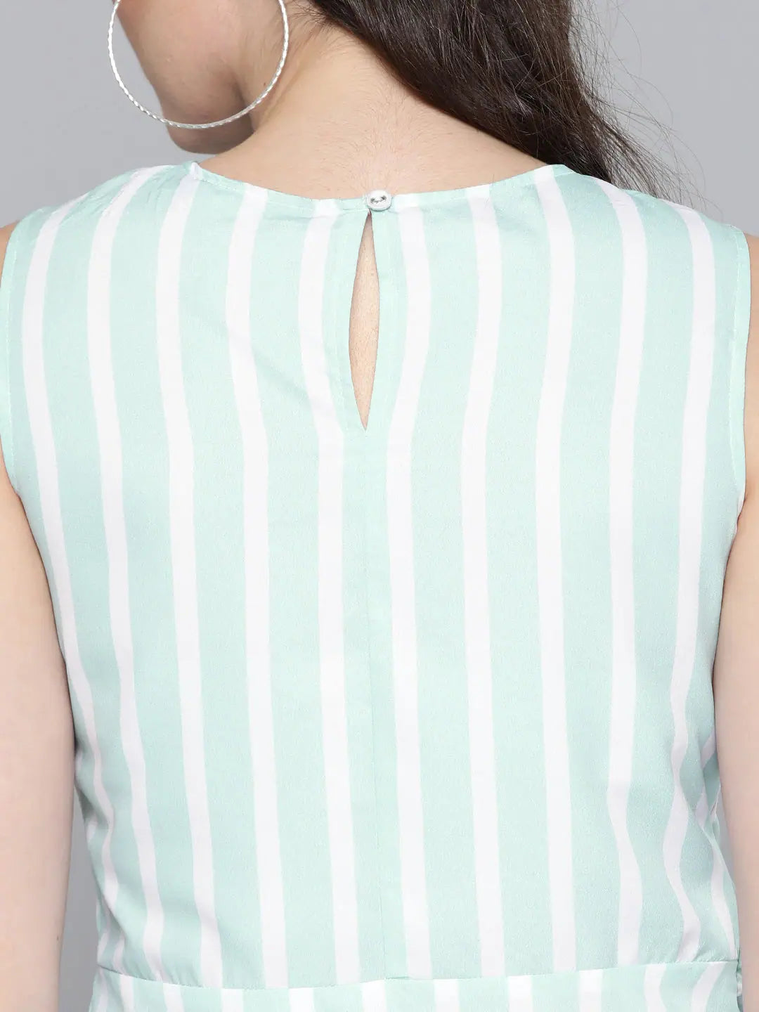 Sea Green Stripe Knot Top - Women's Printed Poly Crepe