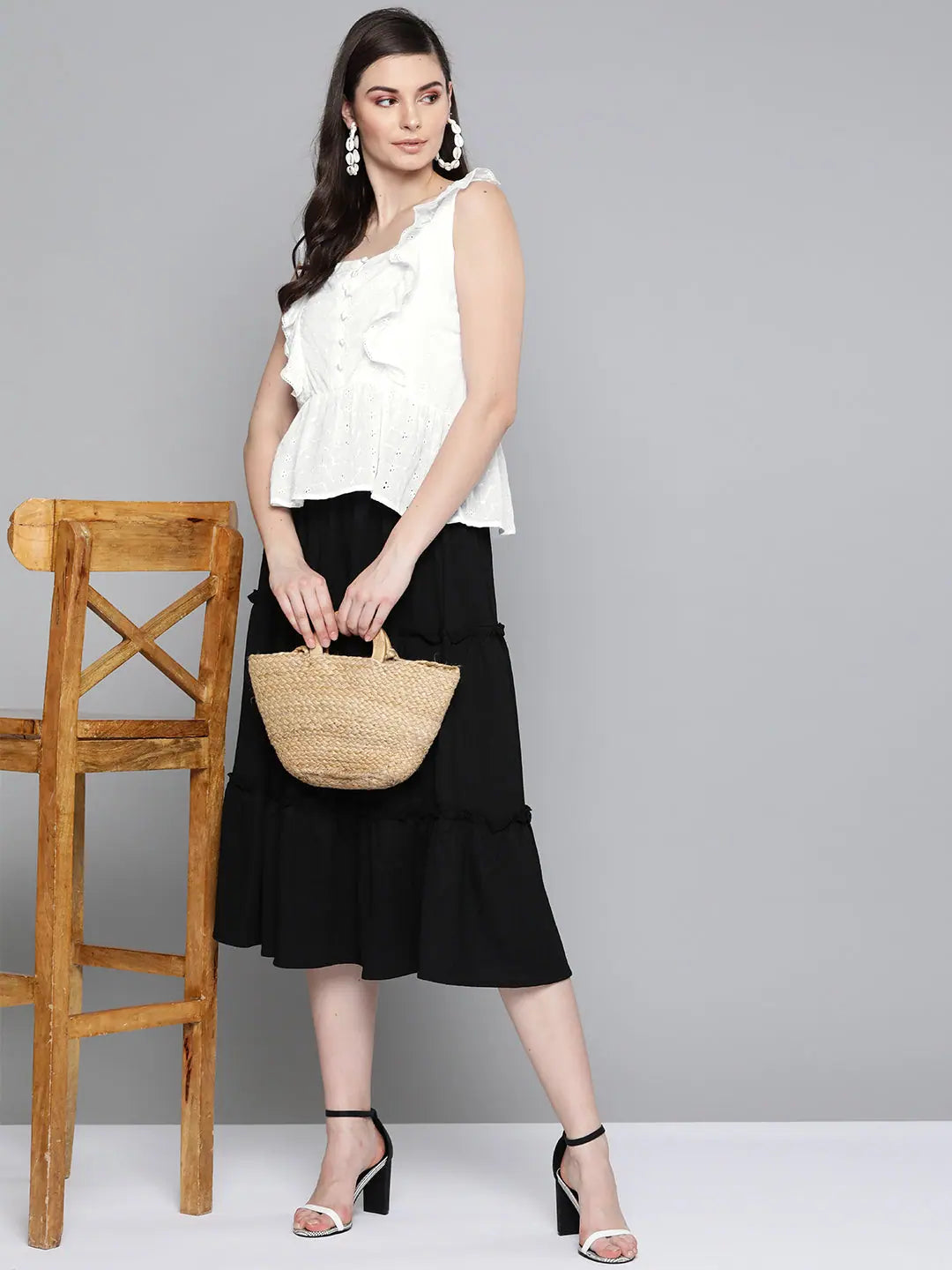 White Schiffli Peplum Top | Women's Cotton Comfort Fit
