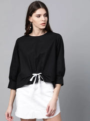 Black High Low Tape Detail Boxy Top