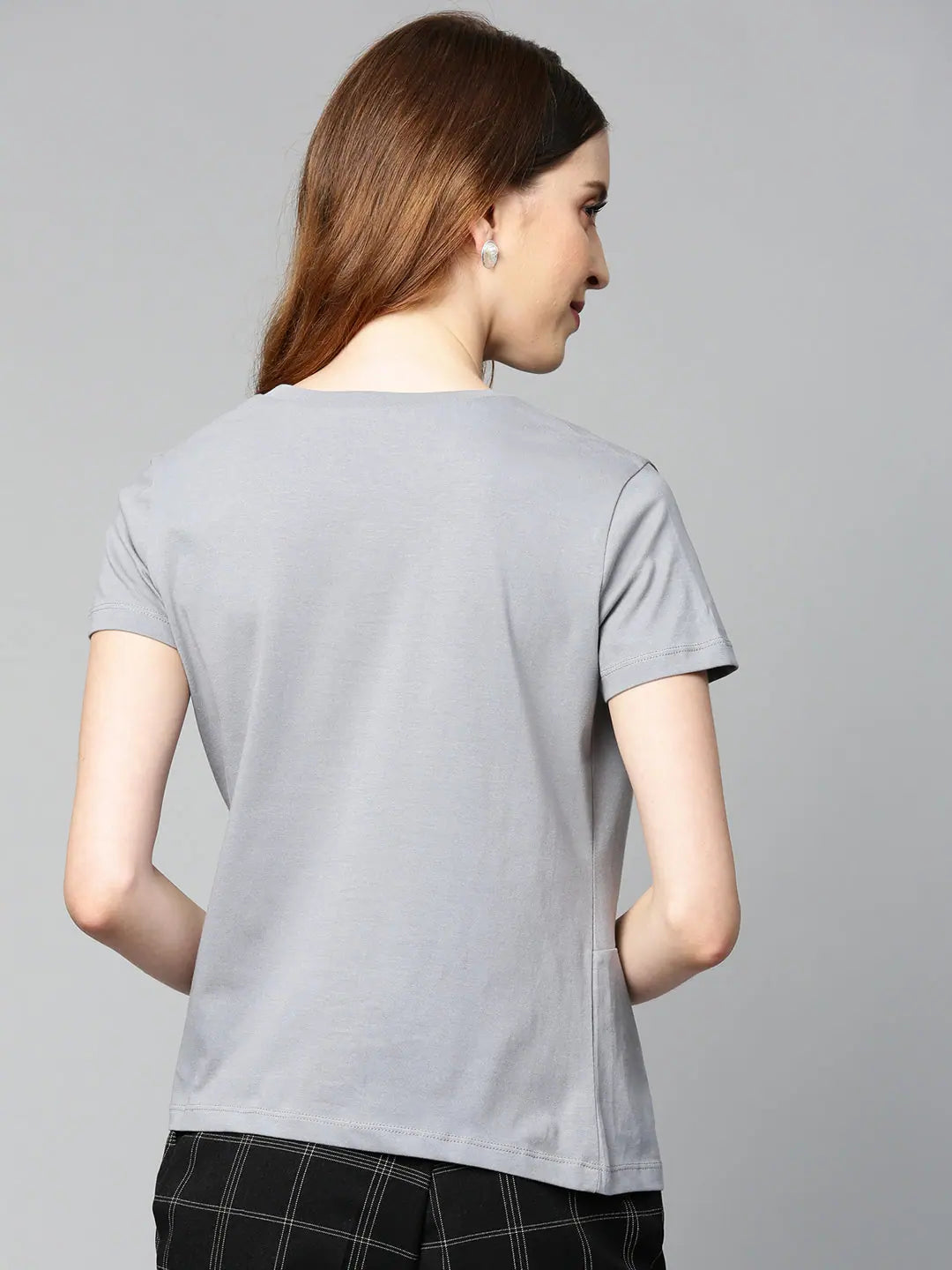 Grey Twisted Knot T-Shirt - Cotton Comfort Fit Women's Tee