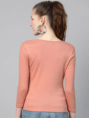 Peach Rib V-Neck T-Shirt
