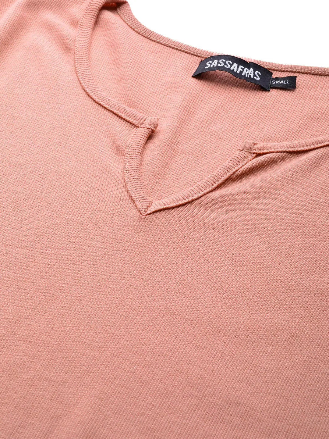 Peach Rib V-Neck T-Shirt - Slim Fit Cotton Tee for Women