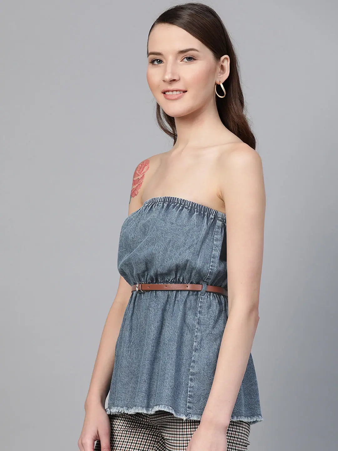 Blue Denim Acid Wash Tube Top | Women's Western Wear Style