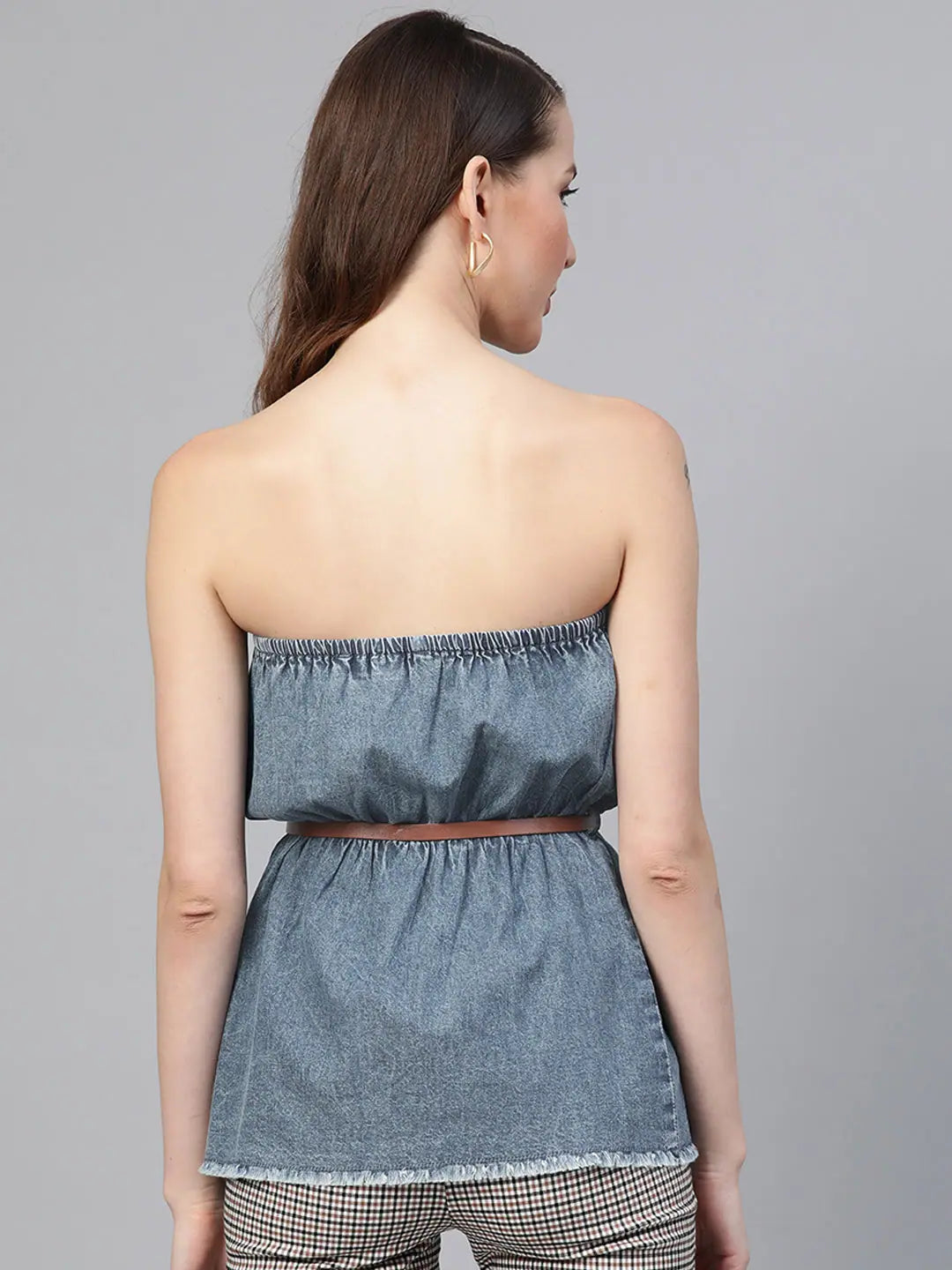 Blue Denim Acid Wash Tube Top | Women's Western Wear Style