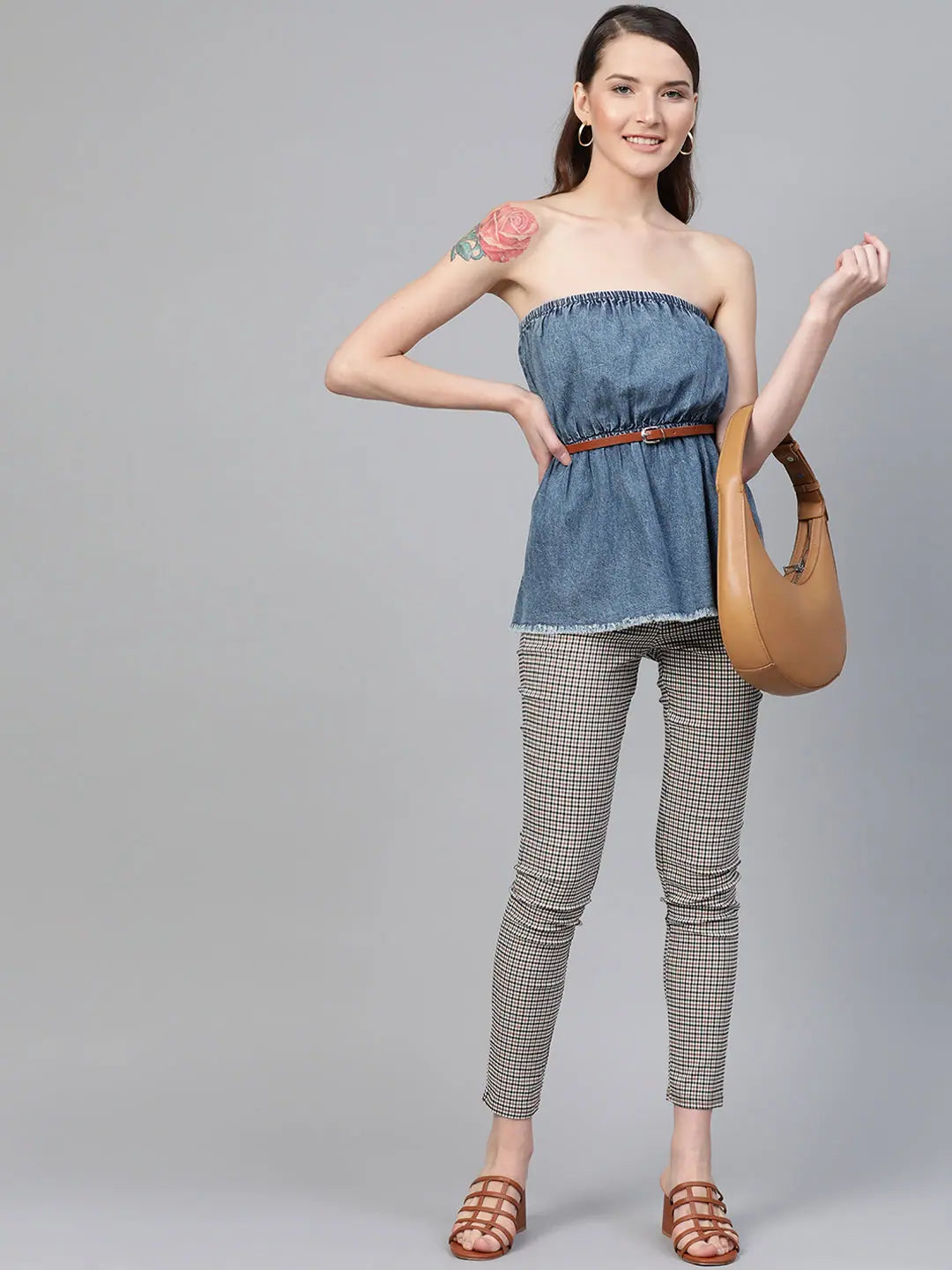 Blue Denim Acid Wash Tube Top | Women's Western Wear Style