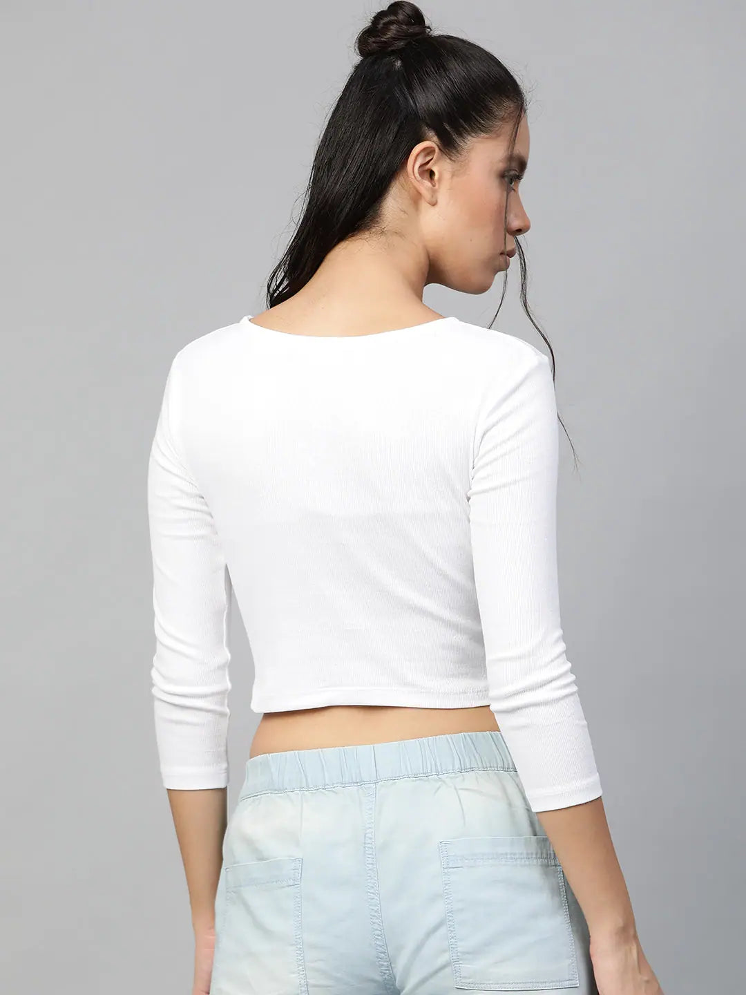 White Rib Twisted Knot Crop Top | Western Outfits for Women