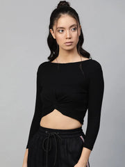 Black Rib Twisted Knot Crop Top