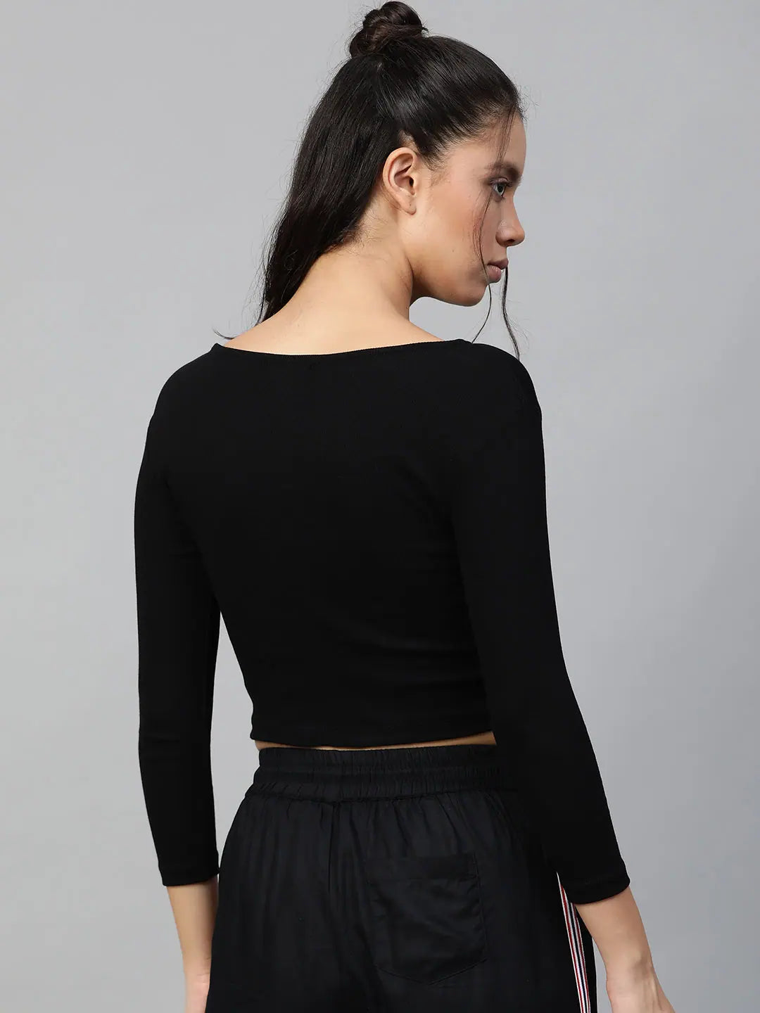 Black Twisted Knot Crop Top - Women's Western Clothing