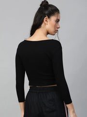 Black Rib Twisted Knot Crop Top