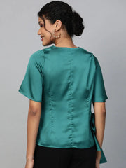 Emerald Green Side Tie Satin Top