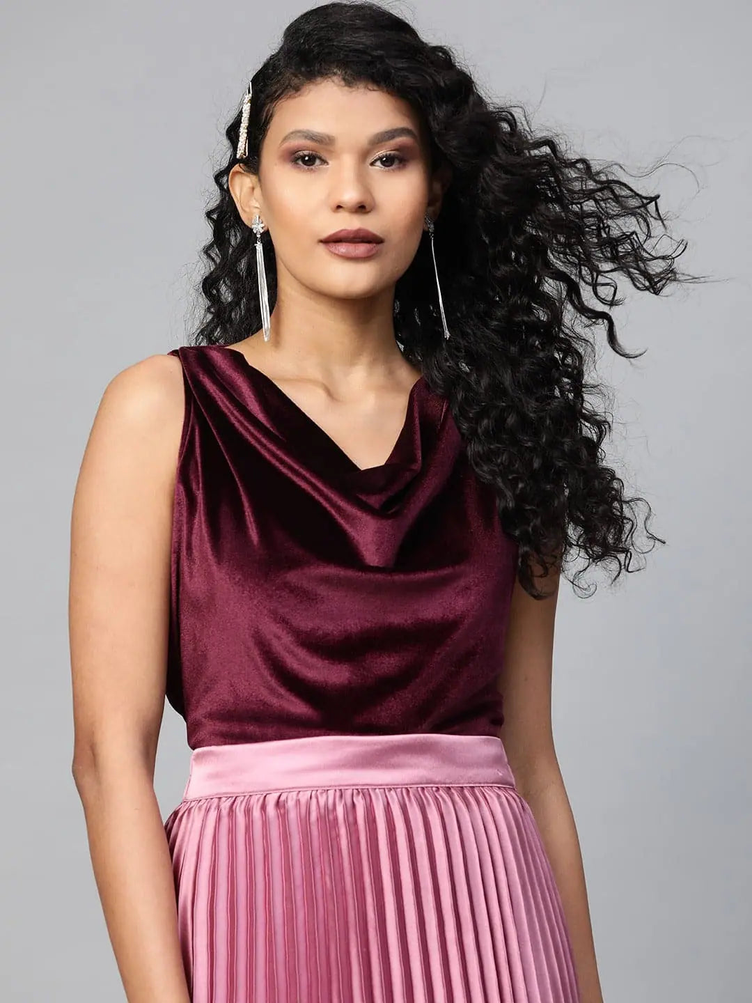 Burgundy Velvet Cowl Neck Top | Elegant Style
