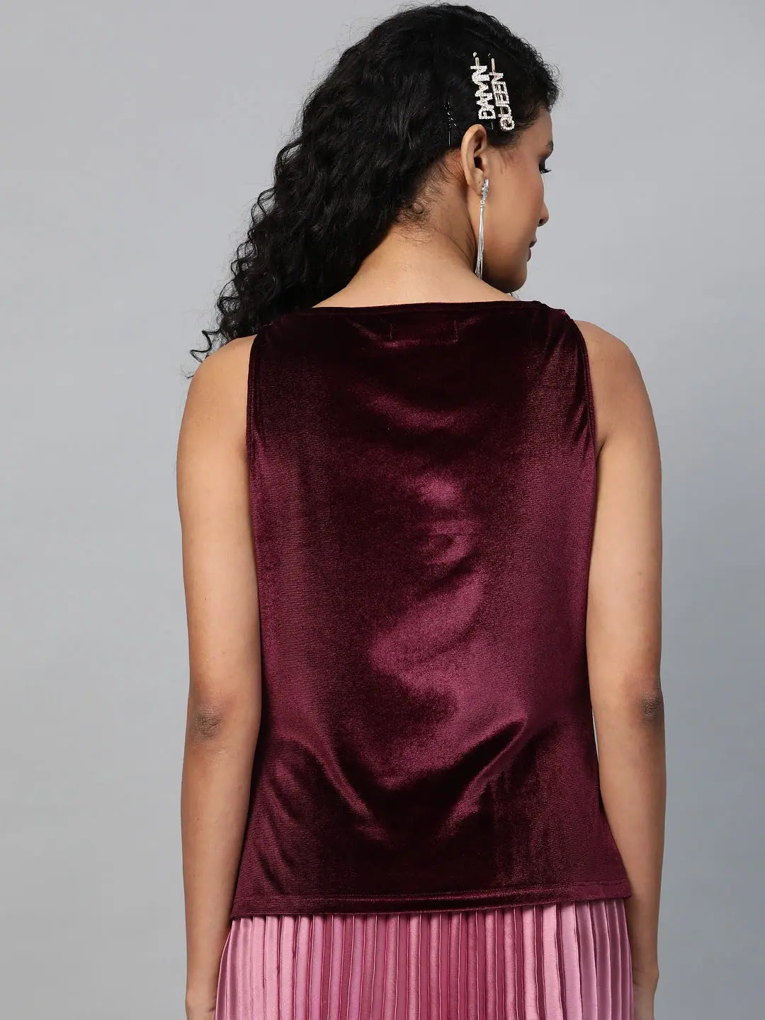Burgundy Velvet Cowl Neck Top | Elegant Style