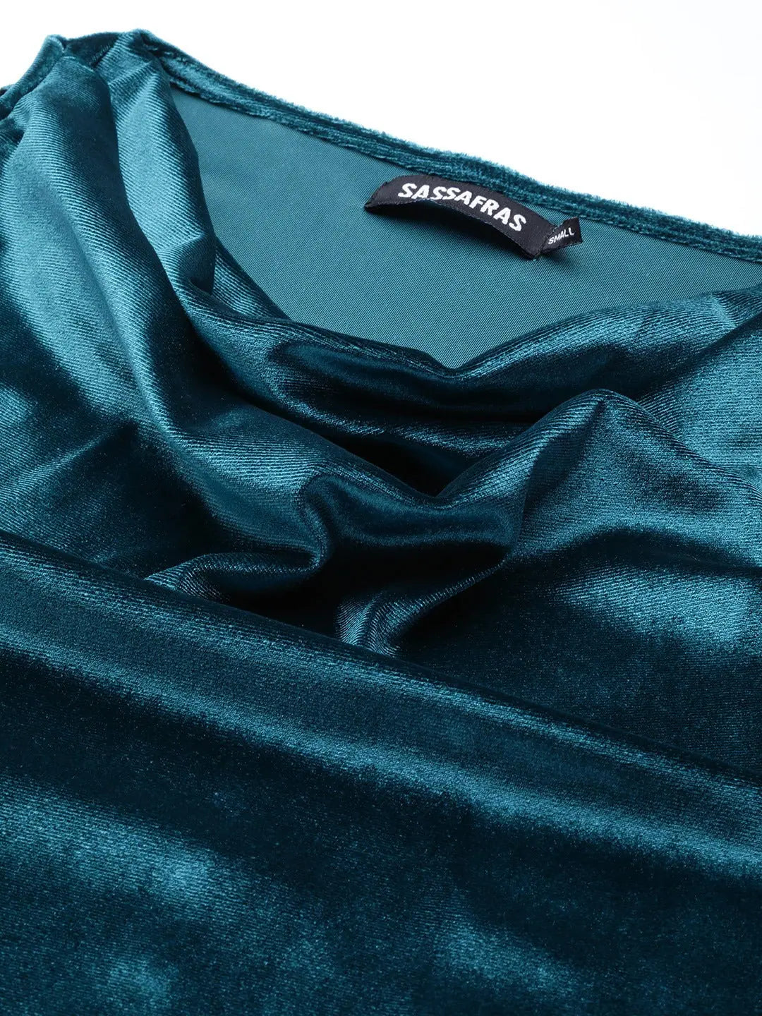 Teal Velvet Cowl Neck Top | Elegant Women's Slim Fit