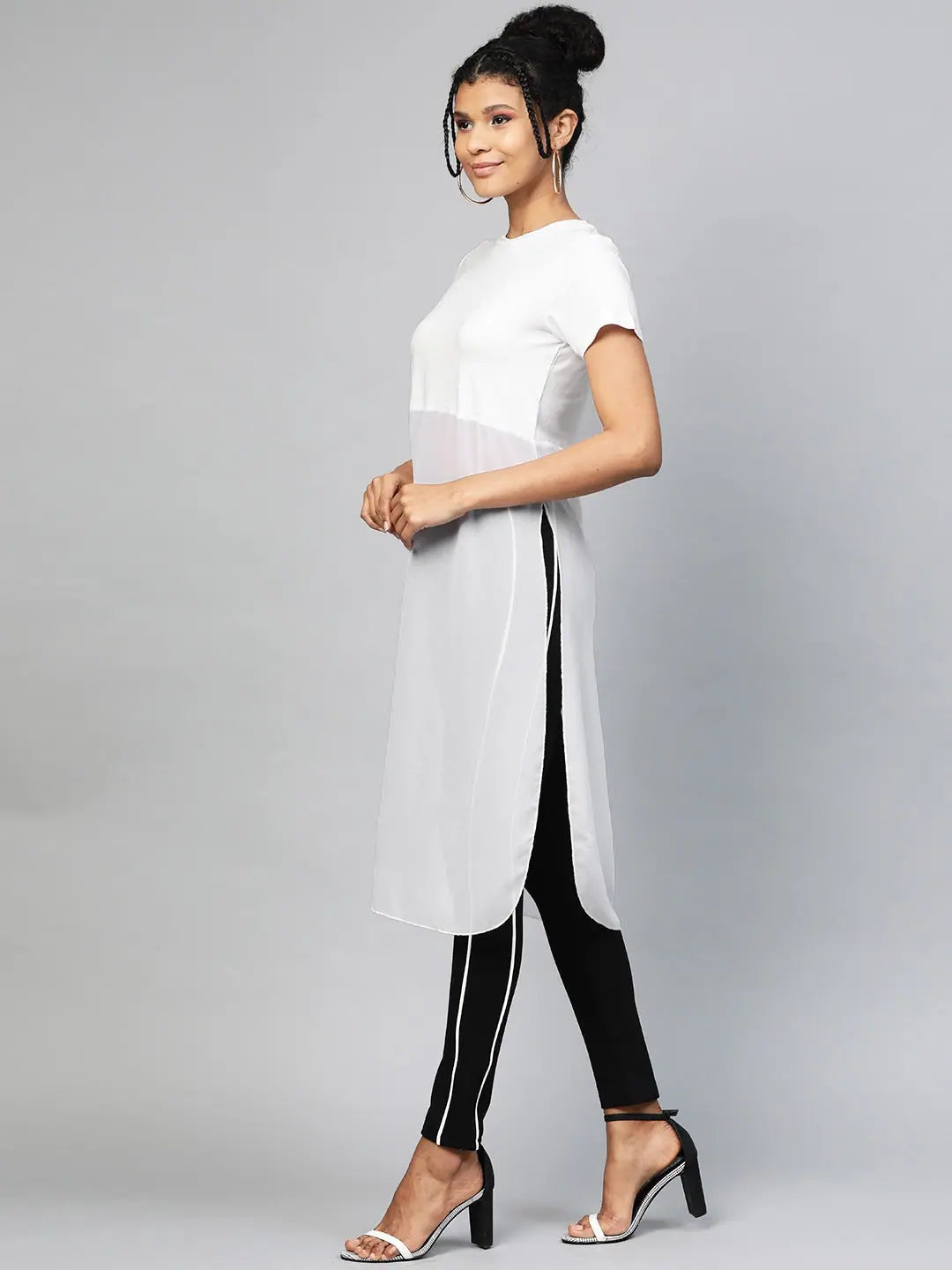 White Side Slit Longline Top | Traditional Indian Lehenga Look