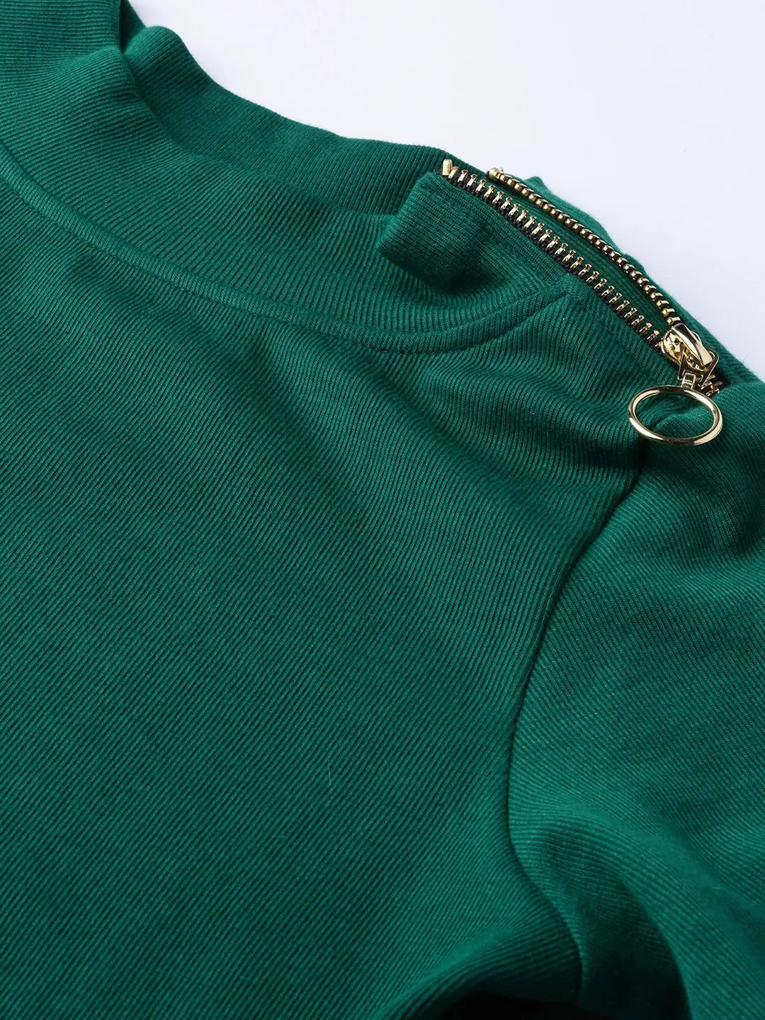 Emerald Ribbed High Neck Top | Women's Stylish Slim Fit