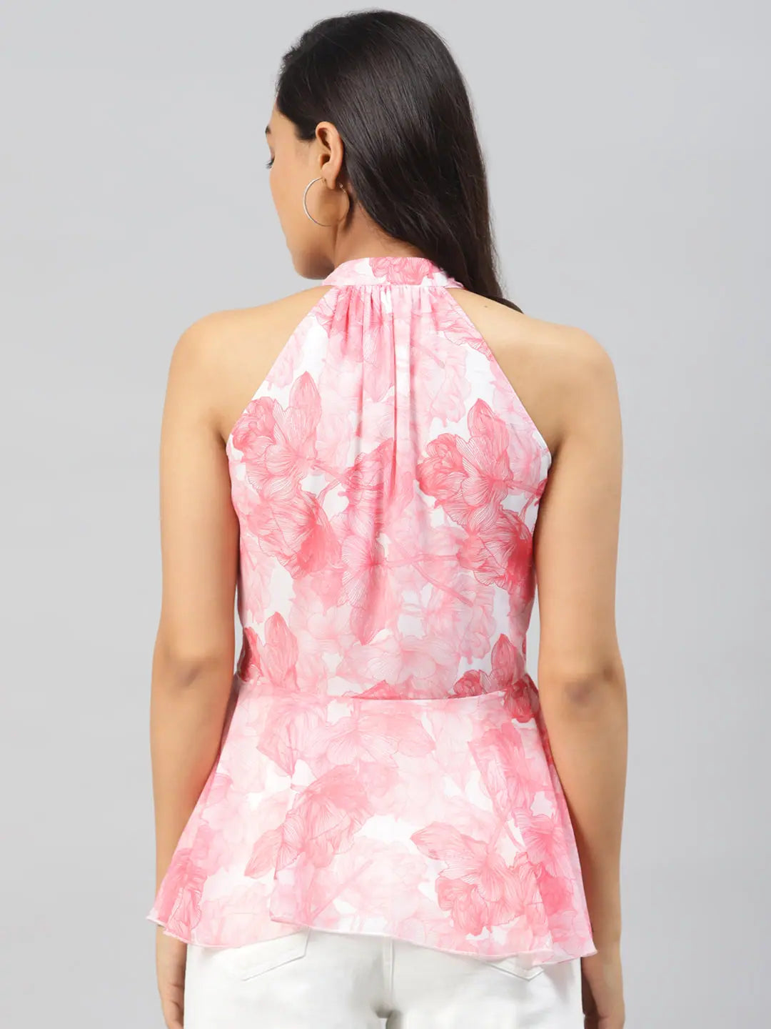 Pink Floral Peplum Top - Party Wear Fashion for Women