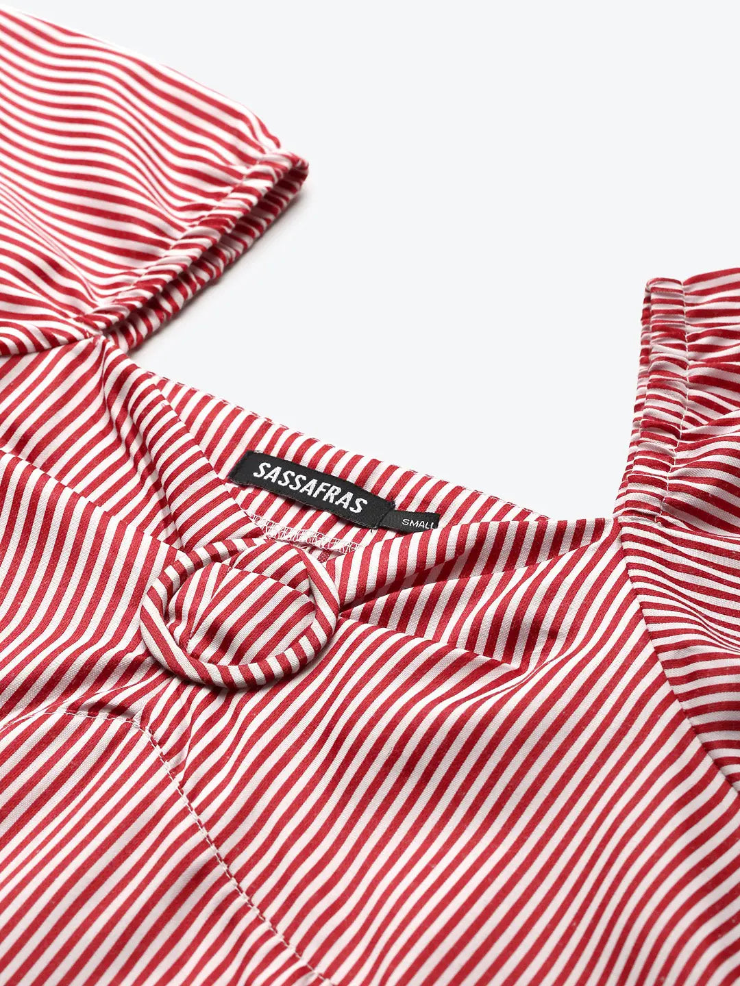 Red Stripes Puff Sleeve Top - Women's Designer Style