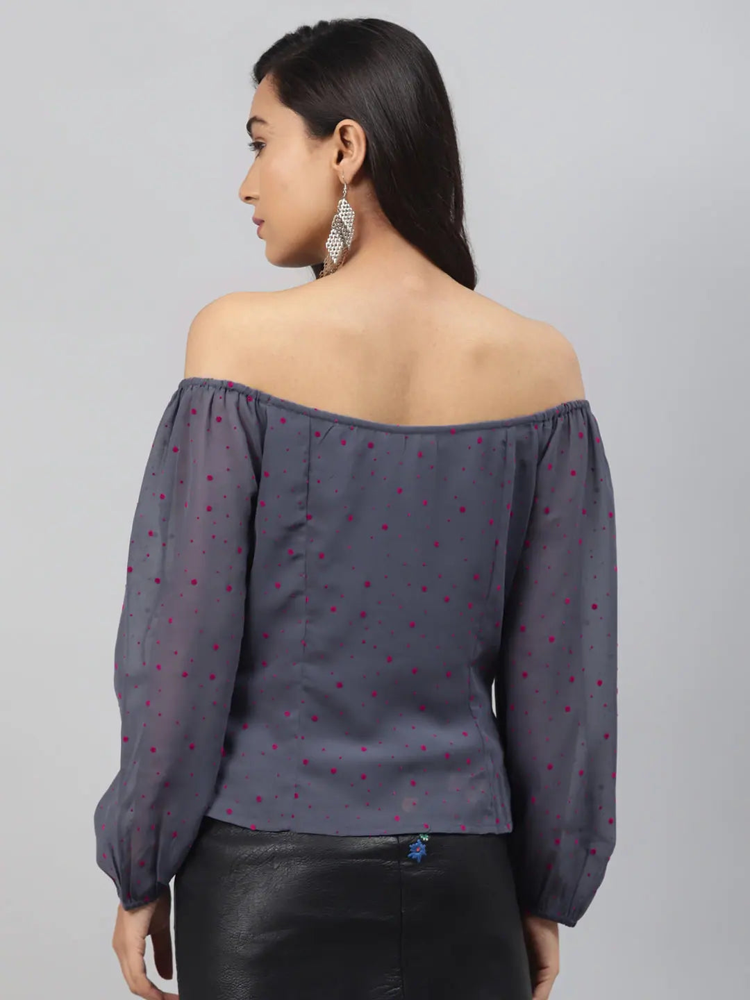 Blue Flock Print Boat Neck Top | Women's Lehenga Choli Style