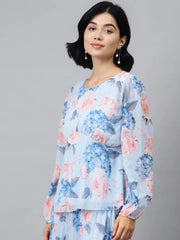 Light Blue Floral Peplum Top