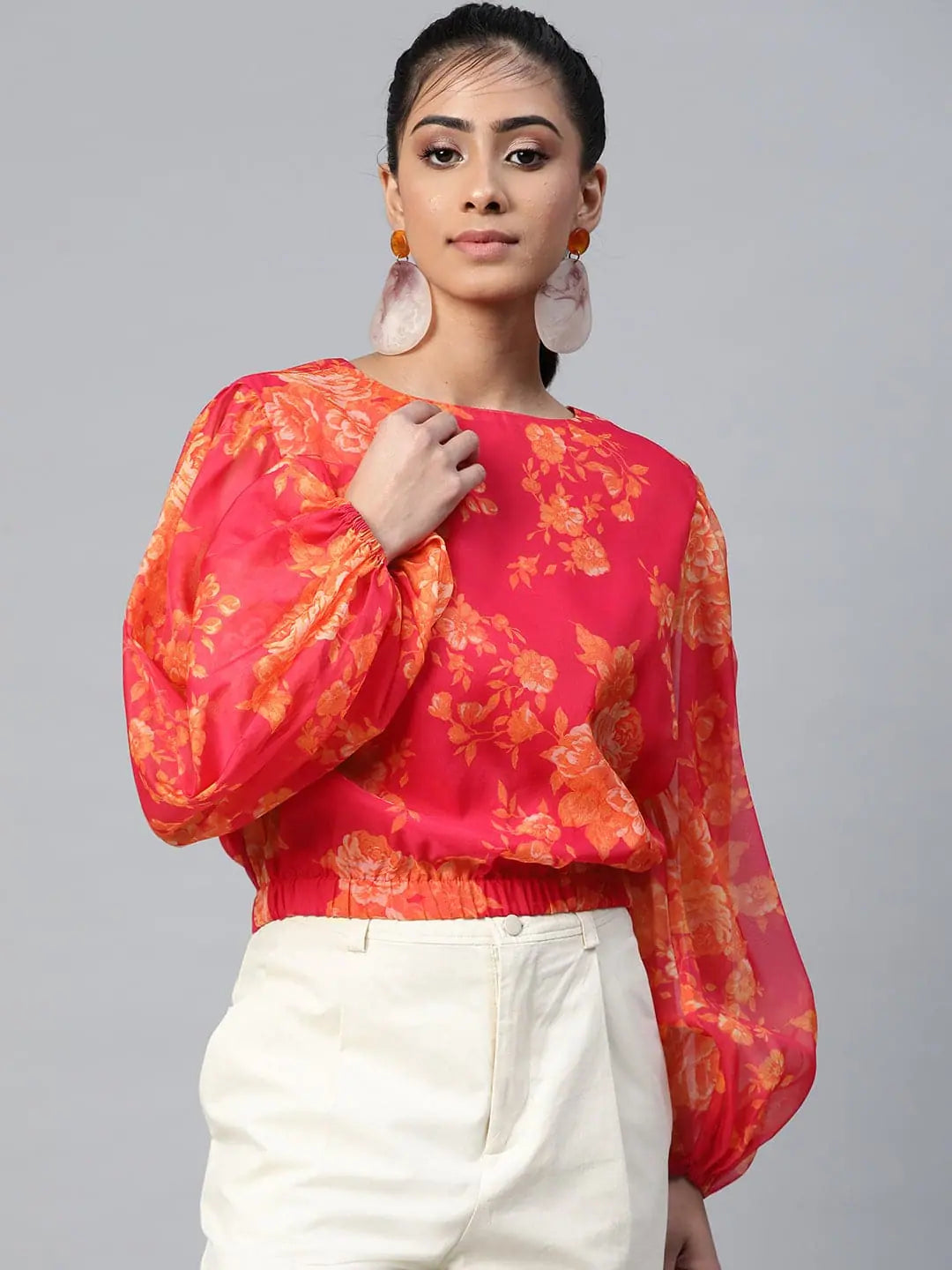 Fuchsia Floral Crop Top | Designer Lehenga Ready Outfit