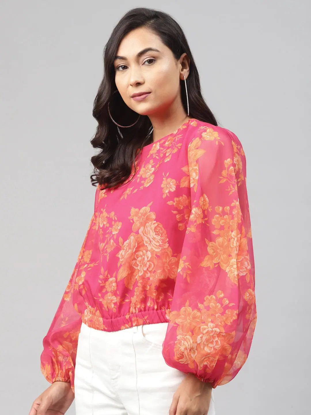 Fuchsia Floral Crop Top | Designer Lehenga Ready Outfit