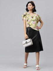 Mint Green Floral Flared Sleeve Top