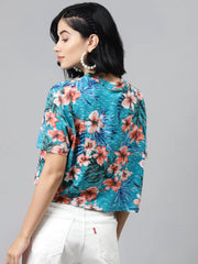 Blue Floral Boxy Crop Top