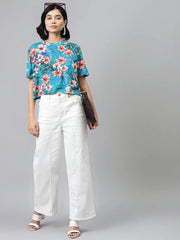 Blue Floral Boxy Crop Top