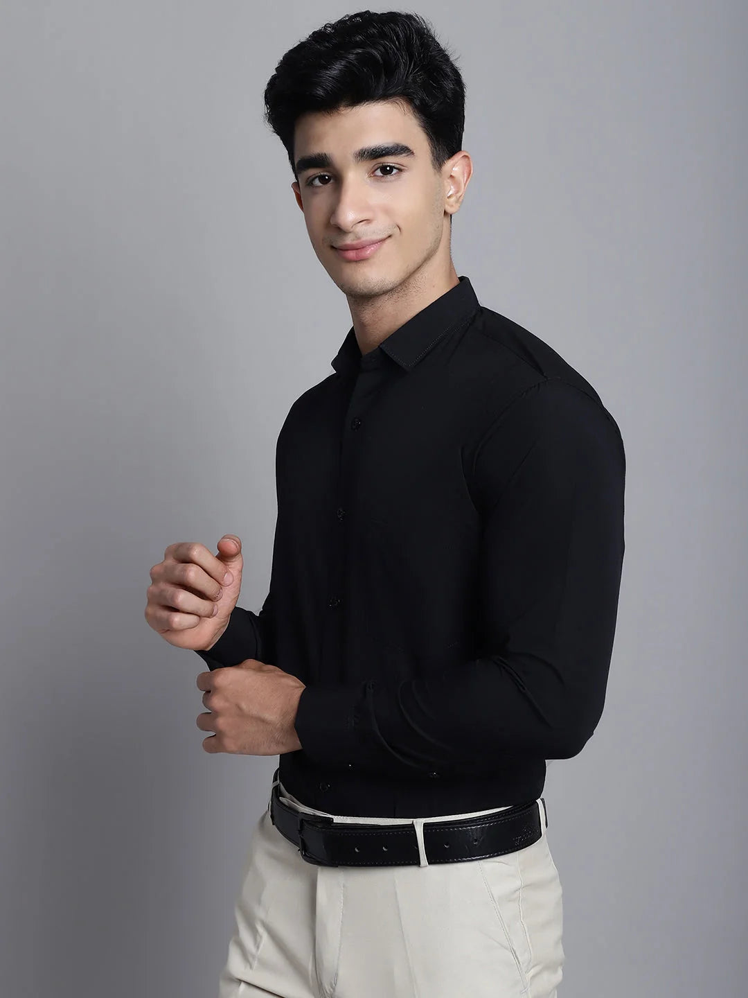 Indian Needle Mens Cotton Black Formal Shirts