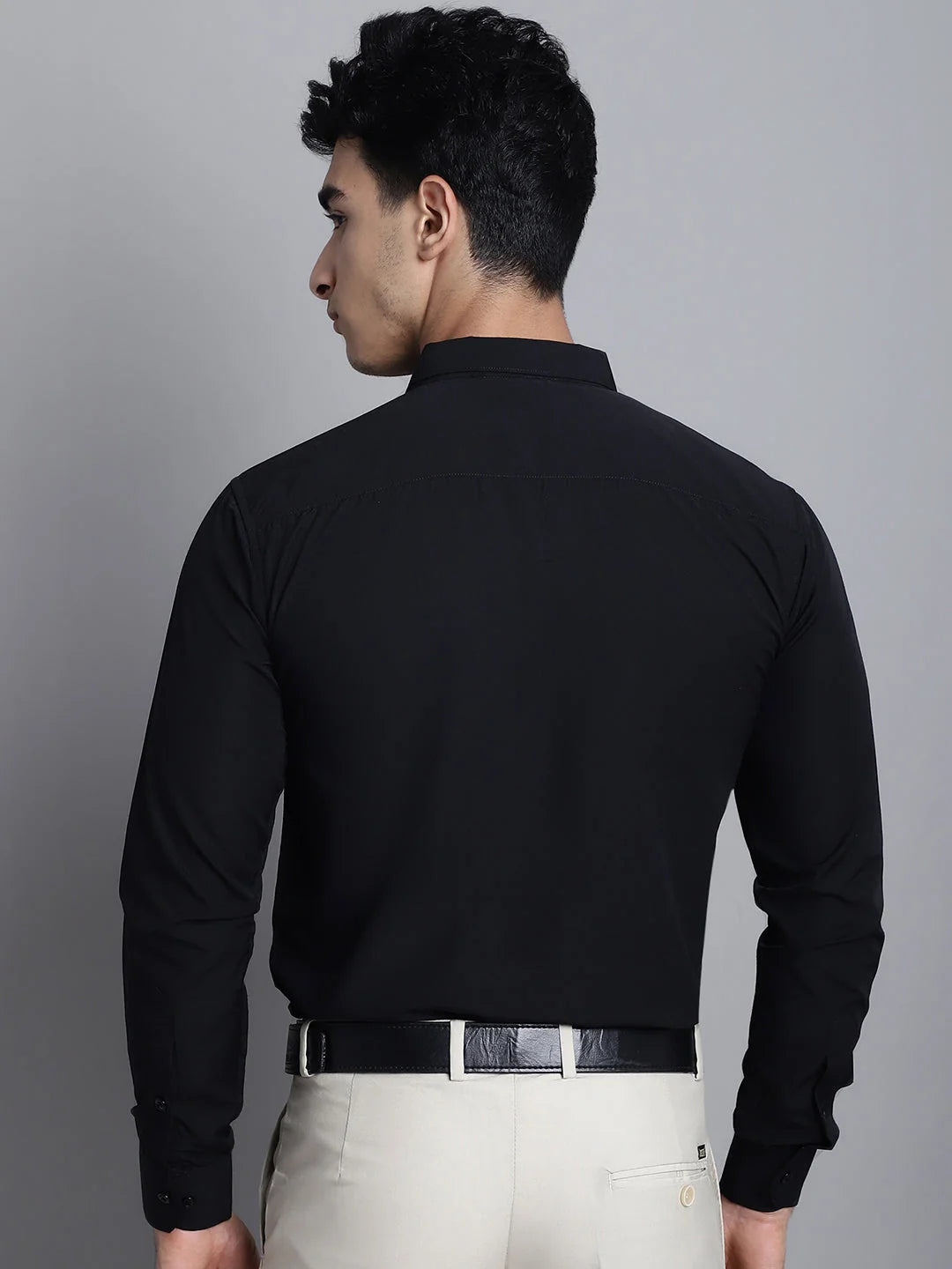 Indian Needle Mens Cotton Black Formal Shirts