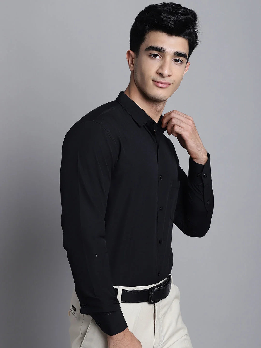 Indian Needle Mens Cotton Black Formal Shirts