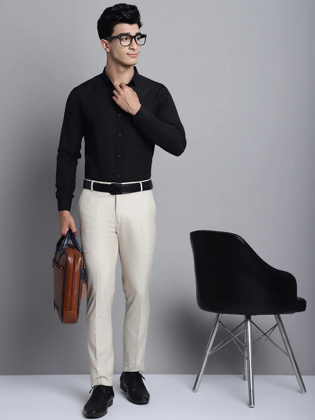 Indian Needle Mens Cotton Black Formal Shirts