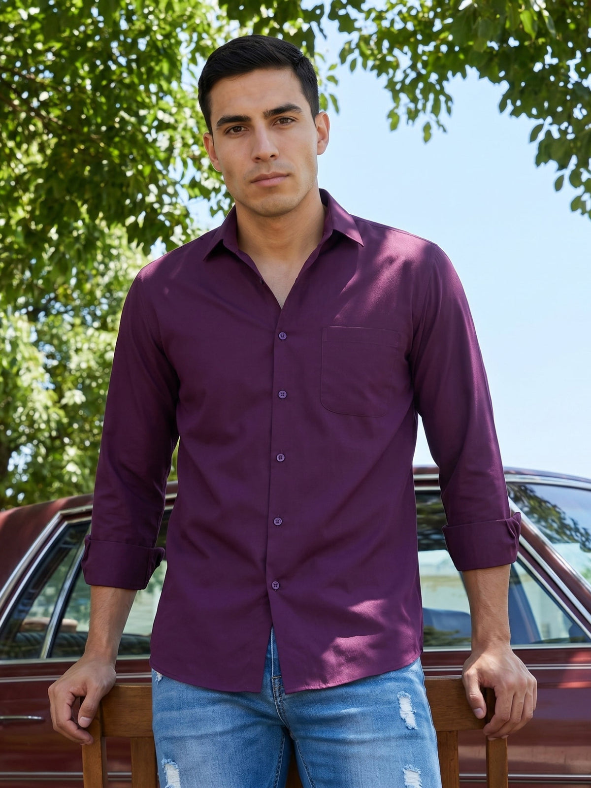 Cotton Solid Casual Shirt for Mens. ( RDSH 361Burgundy )