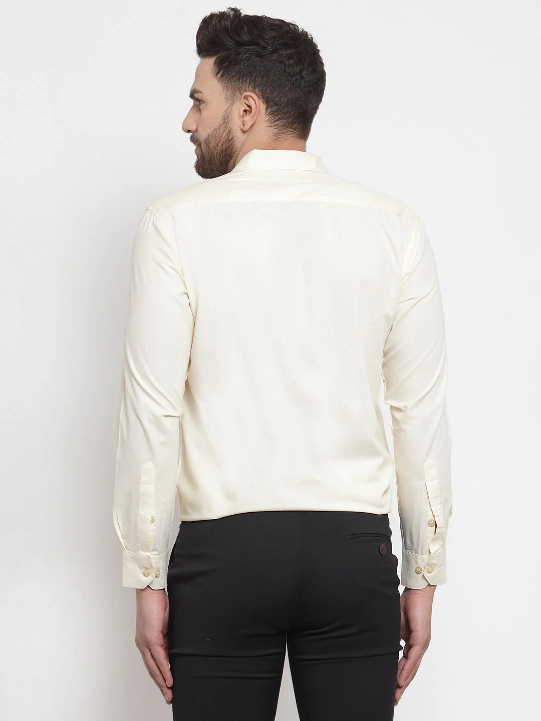 Cream Cotton Mens Shirt | Indian Needle Formal Shirts