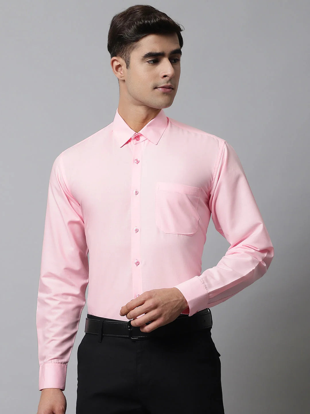 Indian Needle Mens Cotton Formal Shirts: Light Pink Solid Shirt