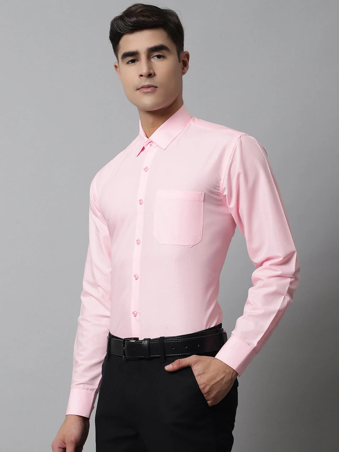 Indian Needle Mens Cotton Formal Shirts: Light Pink Solid Shirt