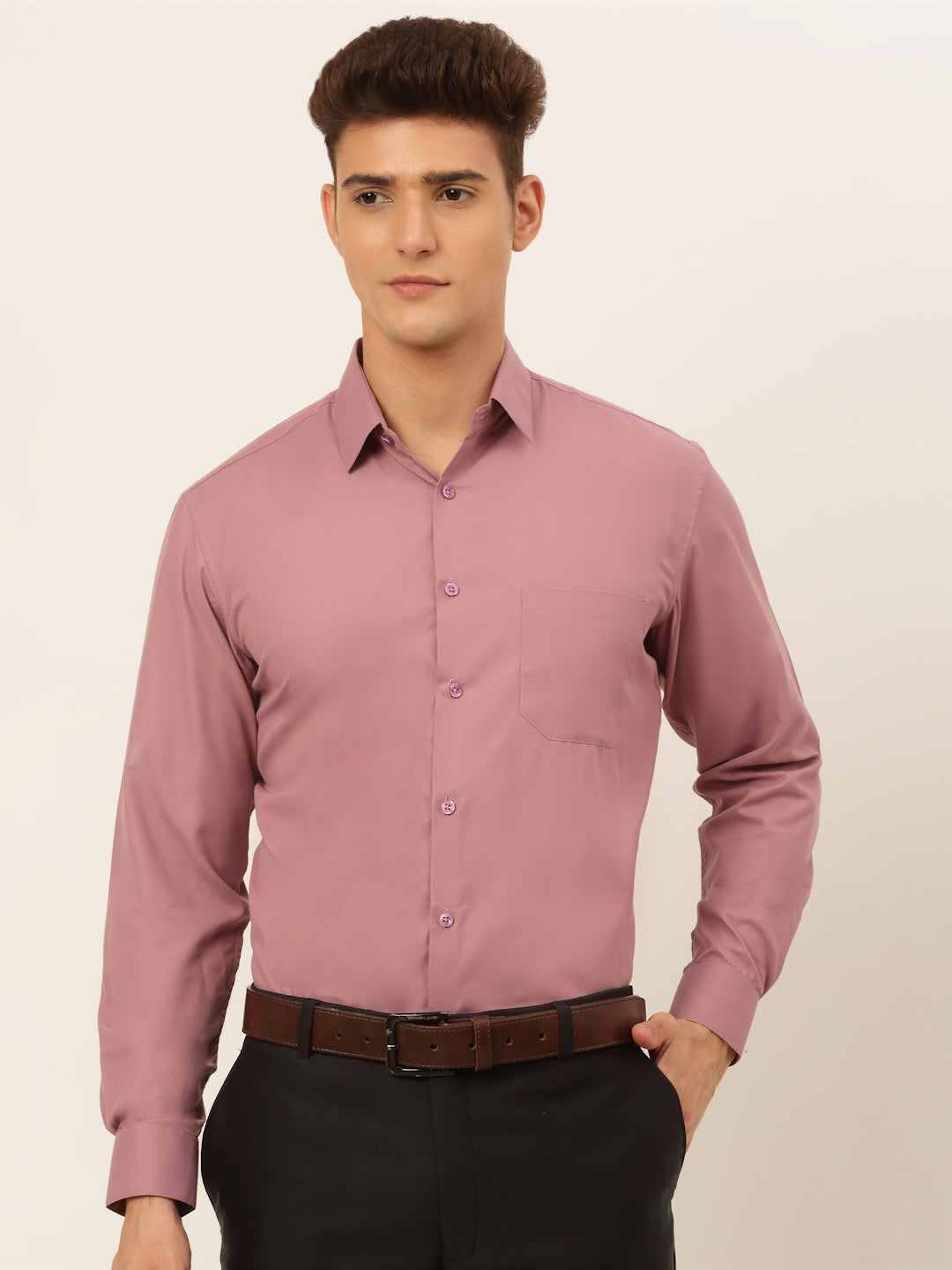 DesiQlo Men Solid Formal Shirt - Pink - SF_361Magenta_S
