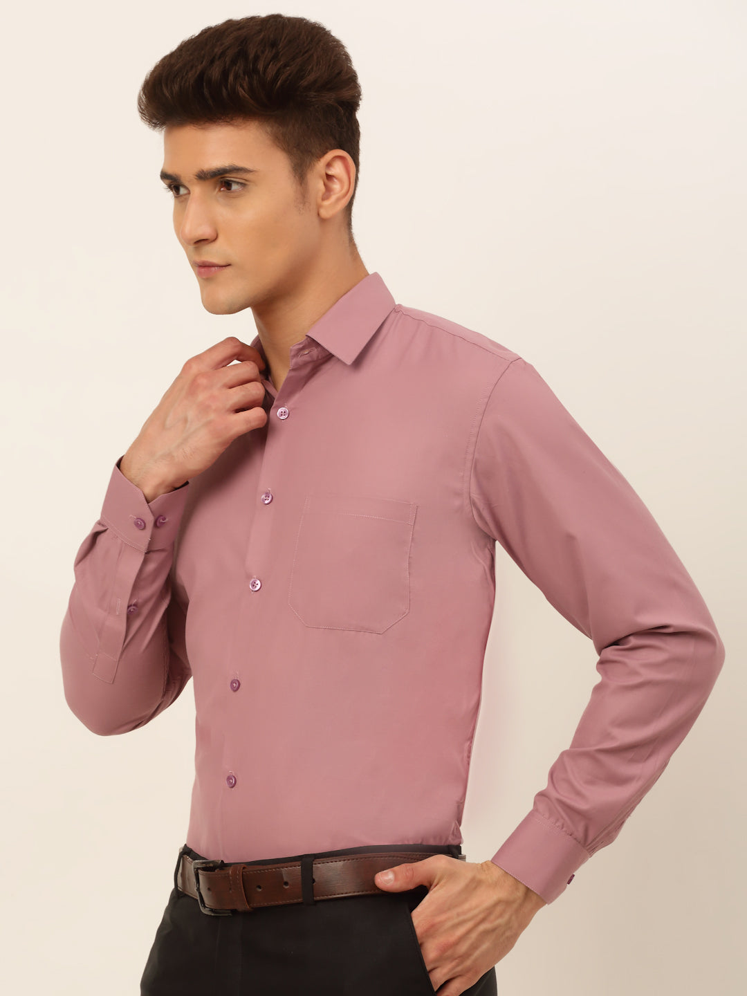 DesiQlo Men Solid Formal Shirt - Pink - SF_361Magenta_S