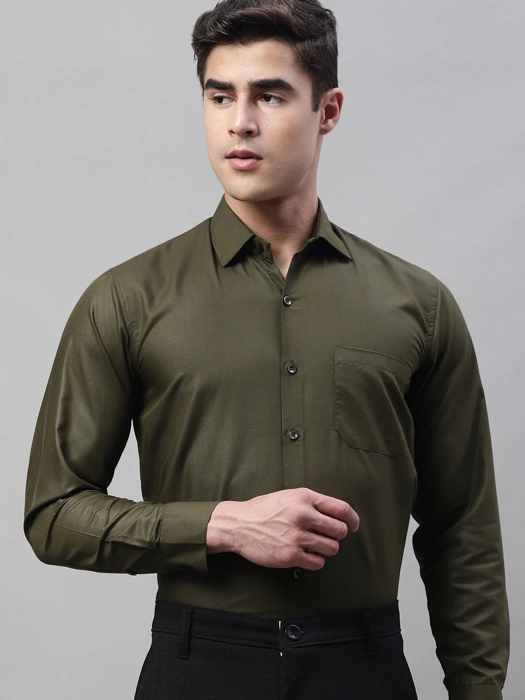 Mehndi Green Cotton Formal Shirts - Indian Needle Mens Shirt