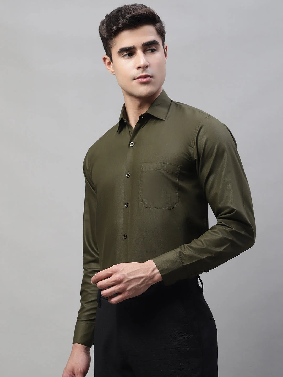 Mehndi Green Cotton Formal Shirts - Indian Needle Mens Shirt