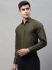 Indian Needle Men's Cotton Solid Mehndi Green Formal Shirt's