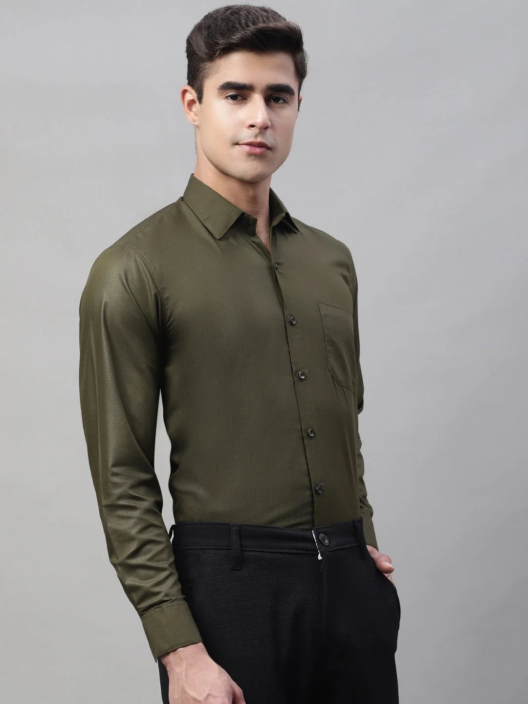 Mehndi Green Cotton Formal Shirts - Indian Needle Mens Shirt