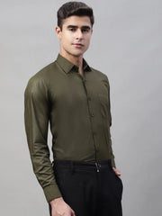 Indian Needle Men's Cotton Solid Mehndi Green Formal Shirt's